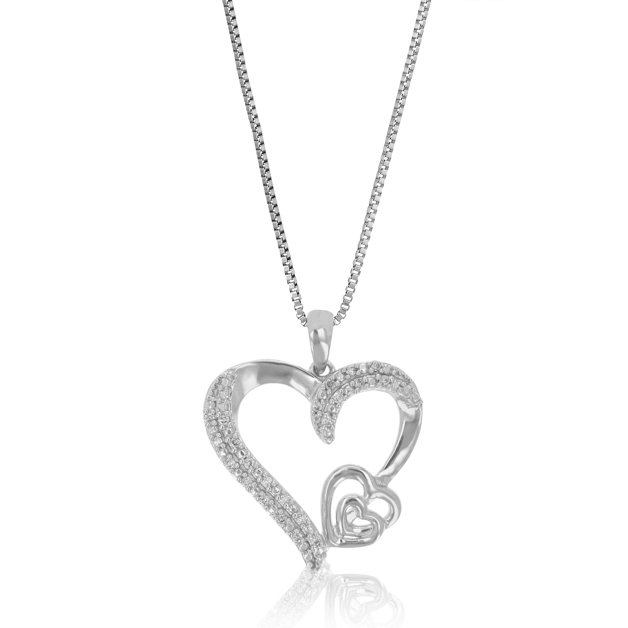 1/10 cttw Diamond Pendant Necklace for Women, Lab Grown Diamond Heart Pendant Necklace in .925 Sterling Silver with Chain, Size 1 Inch