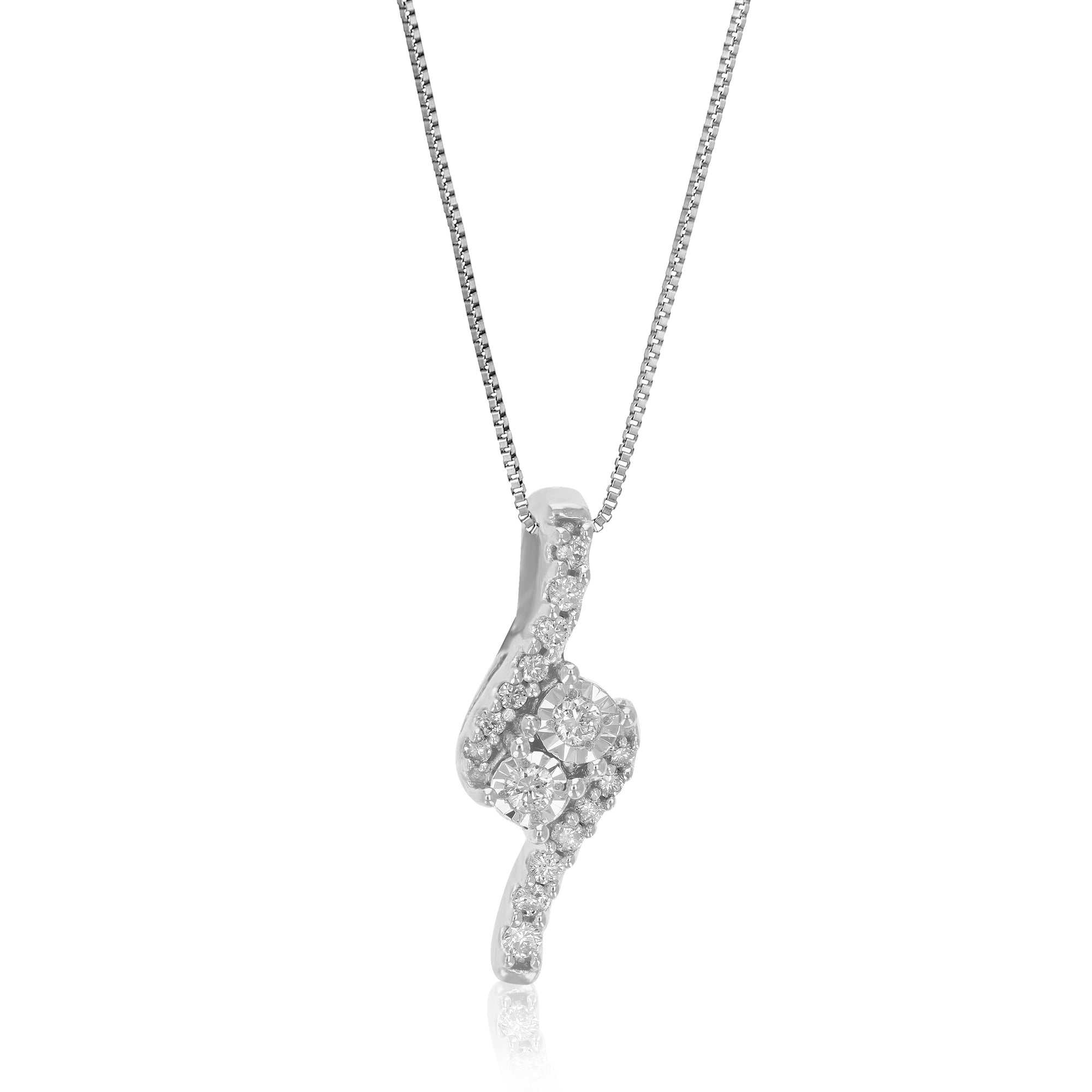 1/10 cttw Diamond Pendant Necklace for Women, Lab Grown Diamond Pendant Necklace in .925 Sterling Silver with Chain, Size 2/3 Inch