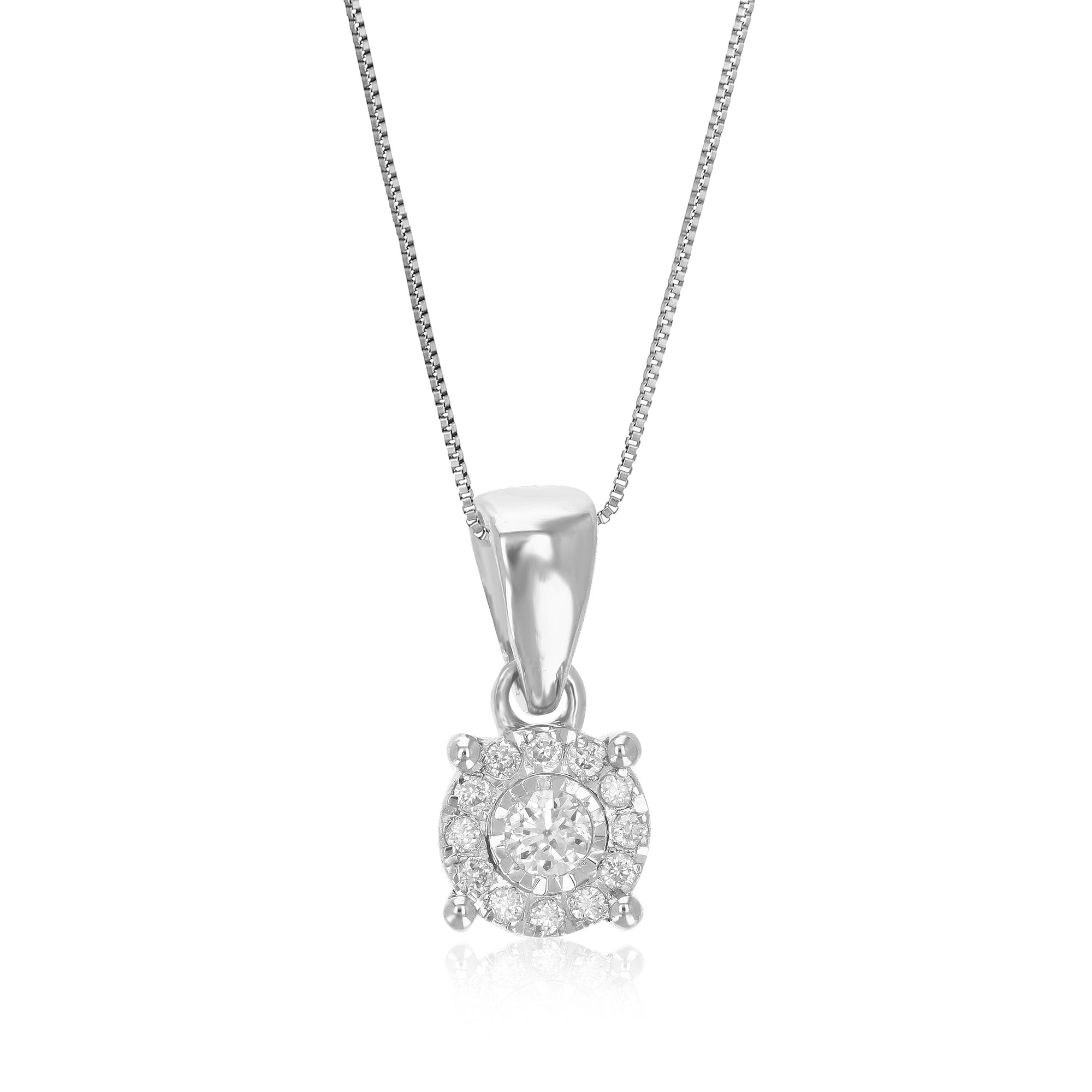 1/10 cttw Diamond Pendant Necklace for Women, Lab Grown Diamond Round Pendant Necklace in .925 Sterling Silver with Chain, Size 1/2 Inch