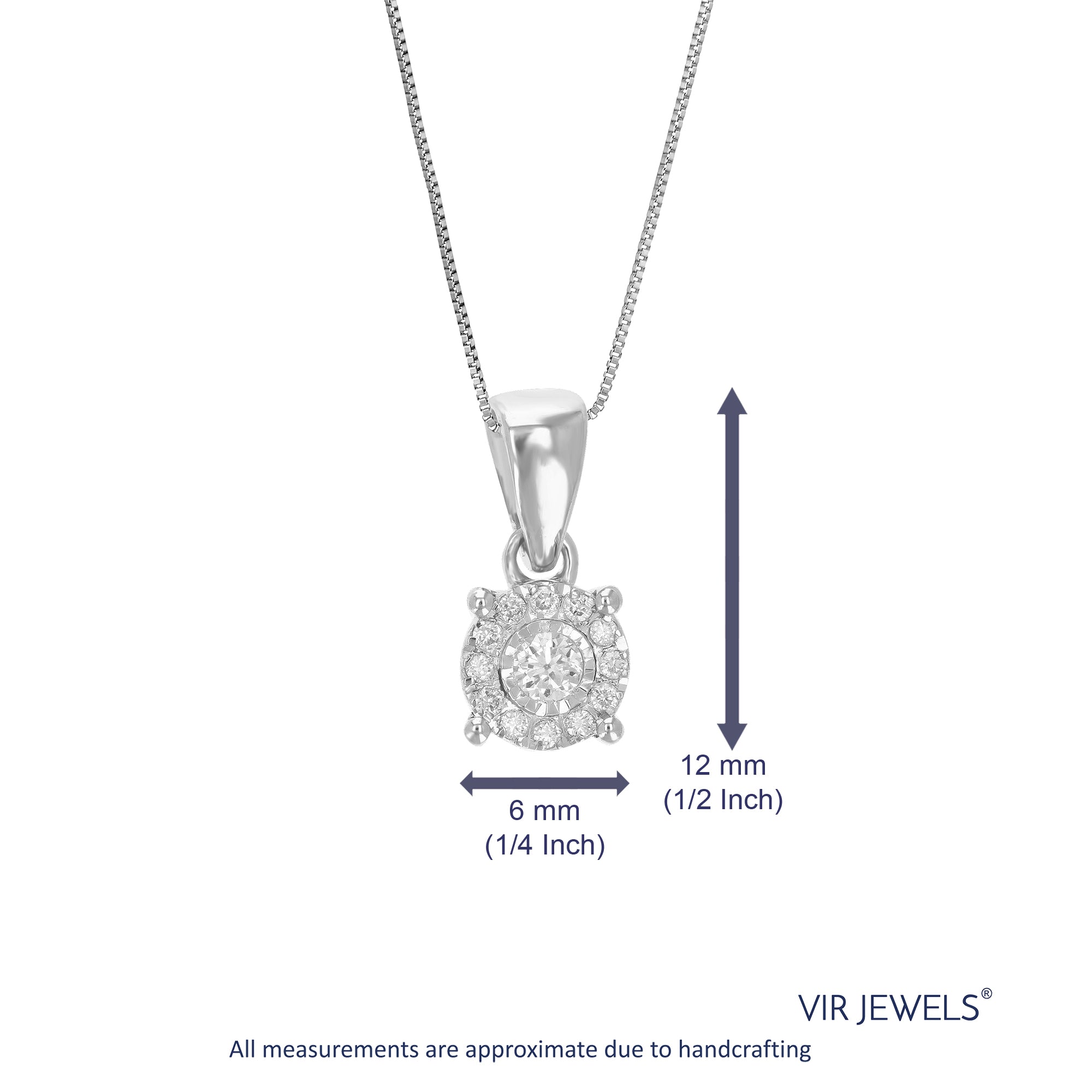 1/10 cttw Diamond Pendant Necklace for Women, Lab Grown Diamond Round Pendant Necklace in .925 Sterling Silver with Chain, Size 1/2 Inch