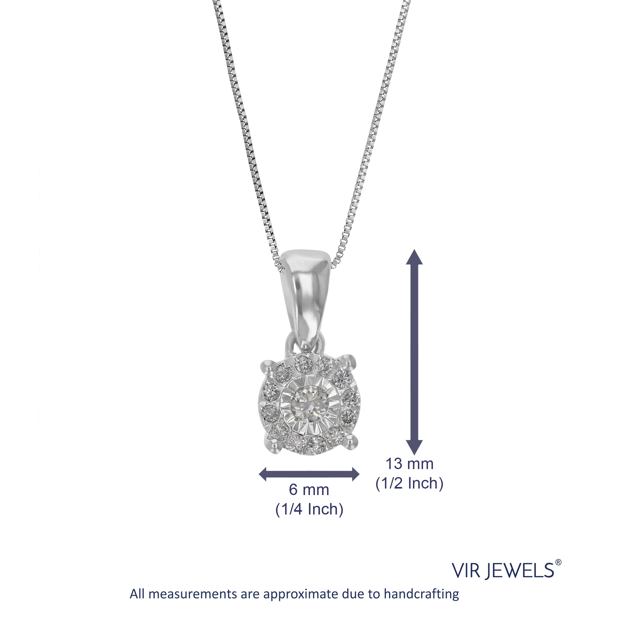 1/10 cttw Diamond Pendant Necklace for Women, Lab Grown Diamond Round Pendant Necklace in .925 Sterling Silver with Chain, Size 1/2 Inch