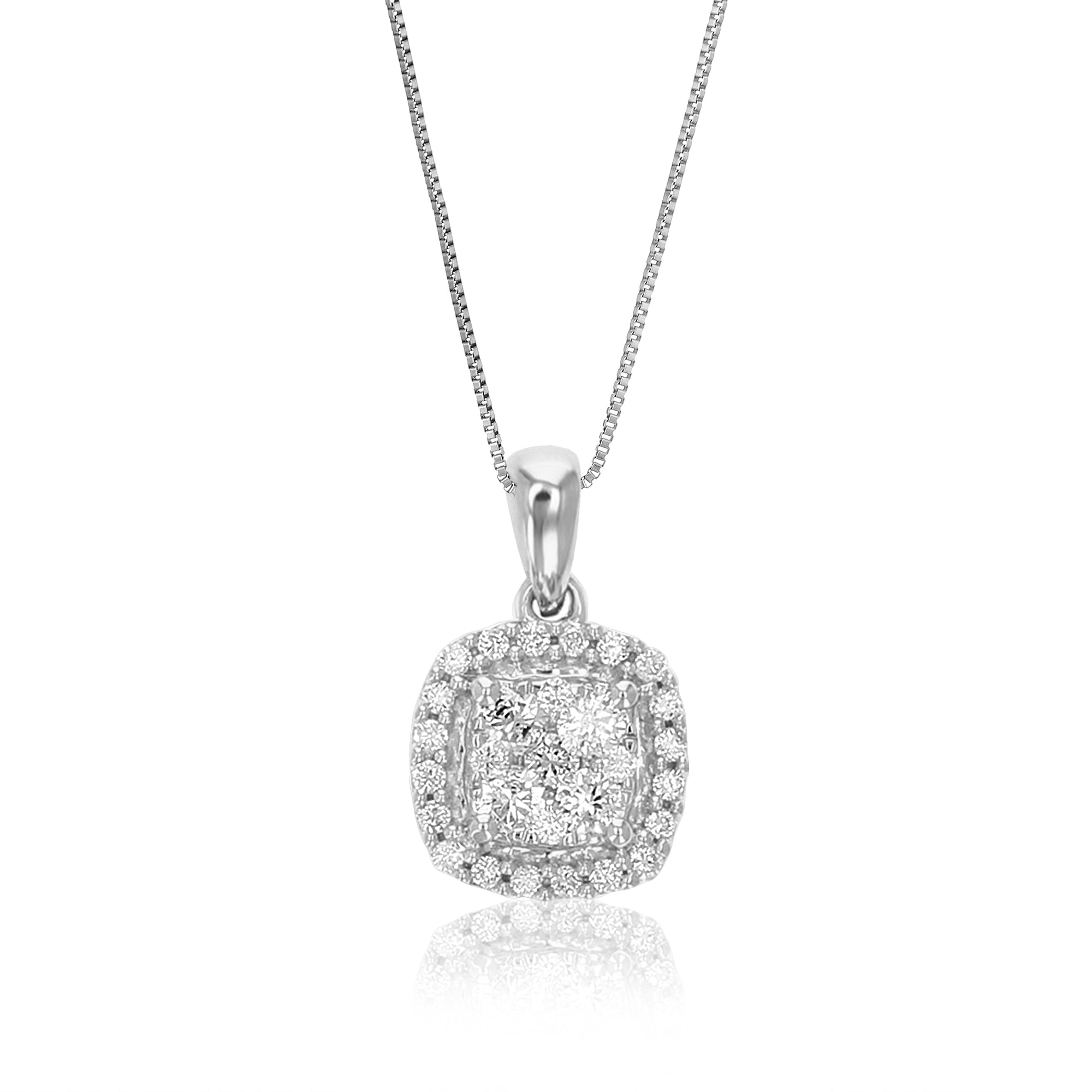 1/4 cttw Diamond Pendant Necklace for Women, Lab Grown Diamond Cushion Cluster Pendant Necklace in .925 Sterling Silver with Chain, Size 1/2 Inch