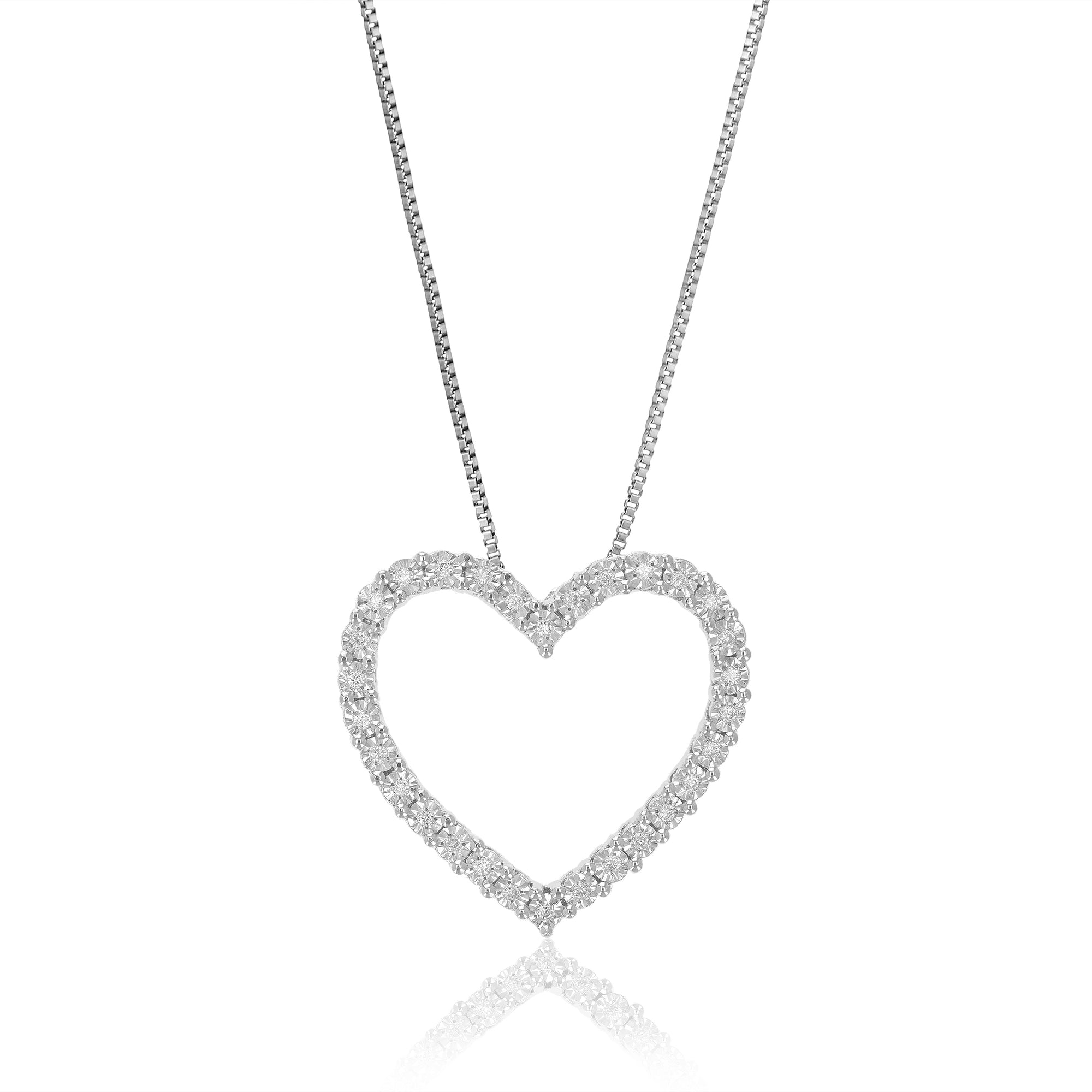1/6 cttw Diamond Pendant Necklace for Women, Lab Grown Diamond Heart Pendant Necklace in .925 Sterling Silver with Chain, Size 3/4 Inch