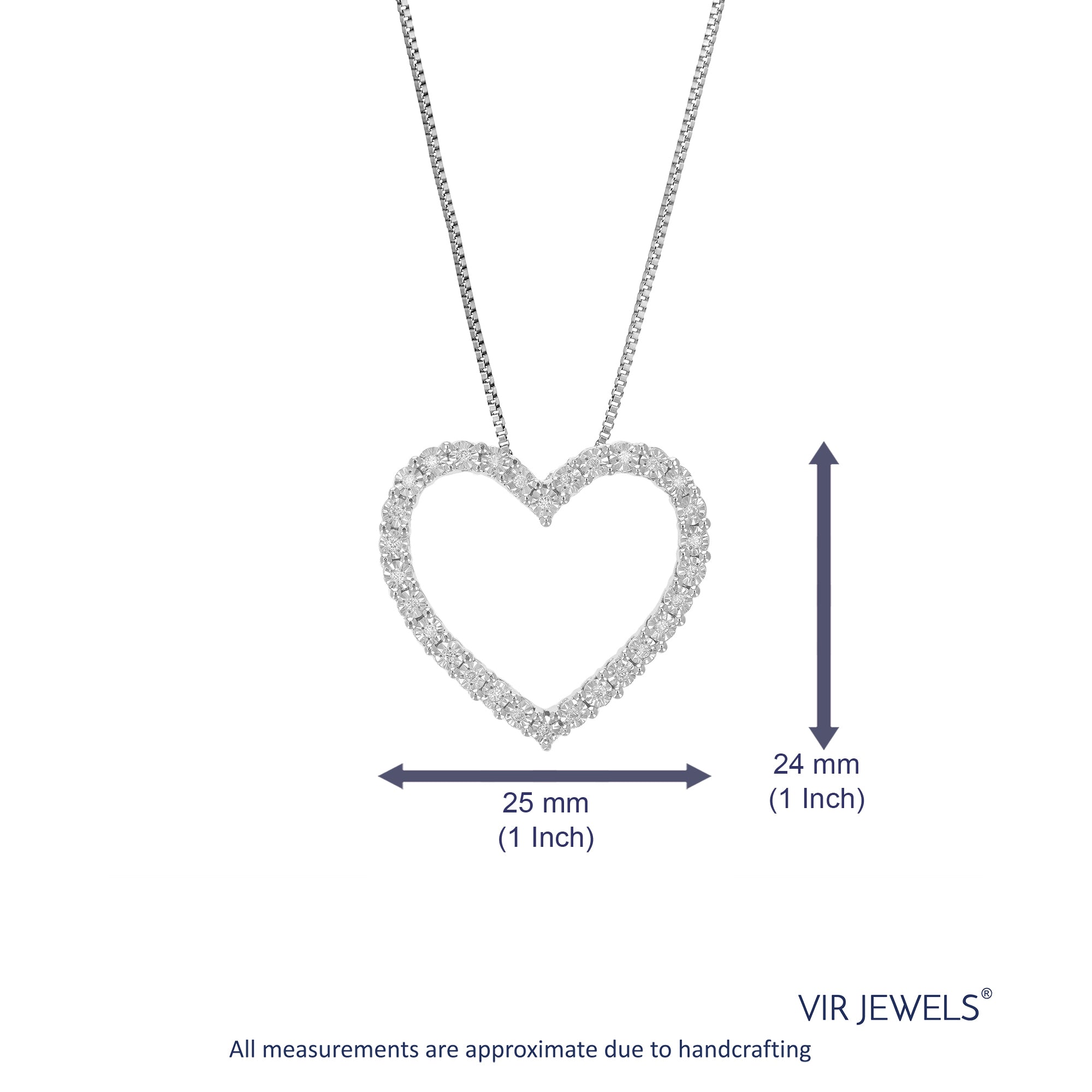 1/6 cttw Diamond Pendant Necklace for Women, Lab Grown Diamond Heart Pendant Necklace in .925 Sterling Silver with Chain, Size 3/4 Inch