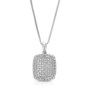 1/6 cttw Diamond Pendant Necklace for Women, Lab Grown Diamond Square Pendant Necklace in .925 Sterling Silver with Chain, Size 3/4 Inch