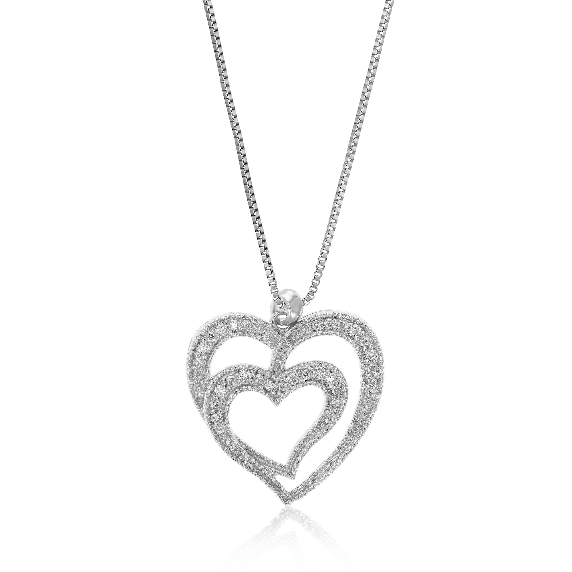 1/10 cttw Diamond Pendant Necklace for Women, Lab Grown Diamond Heart Pendant Necklace in .925 Sterling Silver with Chain, Size 3/4 Inch