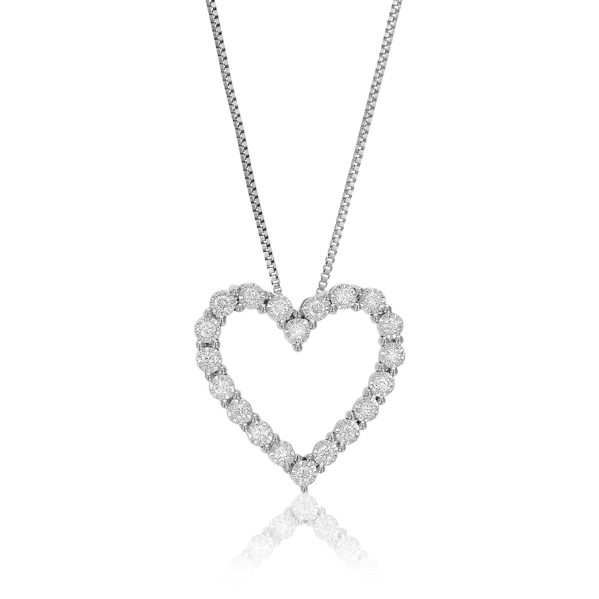 1/4 cttw Diamond Pendant Necklace for Women, Lab Grown Diamond Heart Pendant Necklace in .925 Sterling Silver with Chain, Size 2/3 Inch