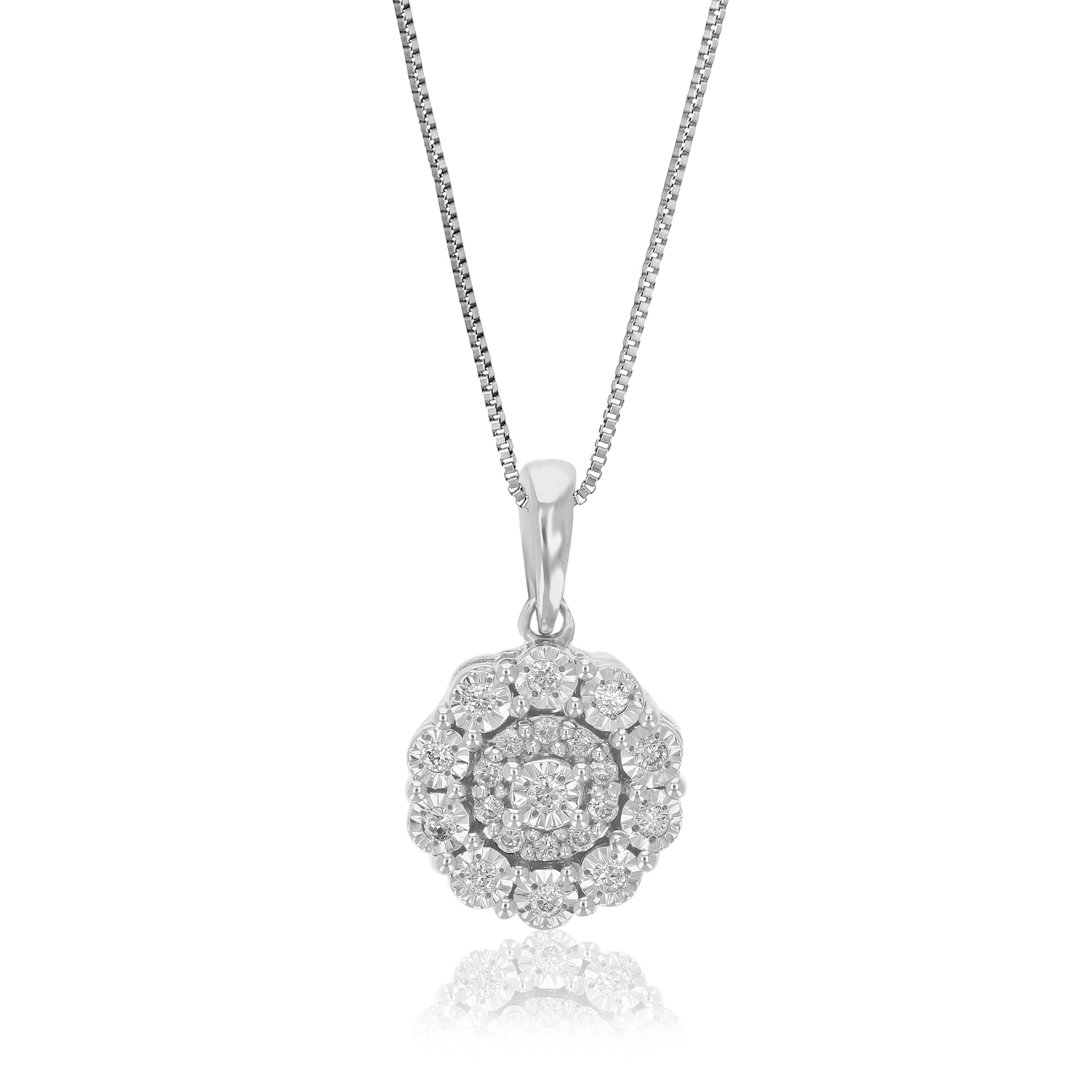 1/12 cttw Diamond Pendant Necklace for Women, Lab Grown Diamond Pendant Necklace in .925 Sterling Silver with Chain, Size 1/2 Inch