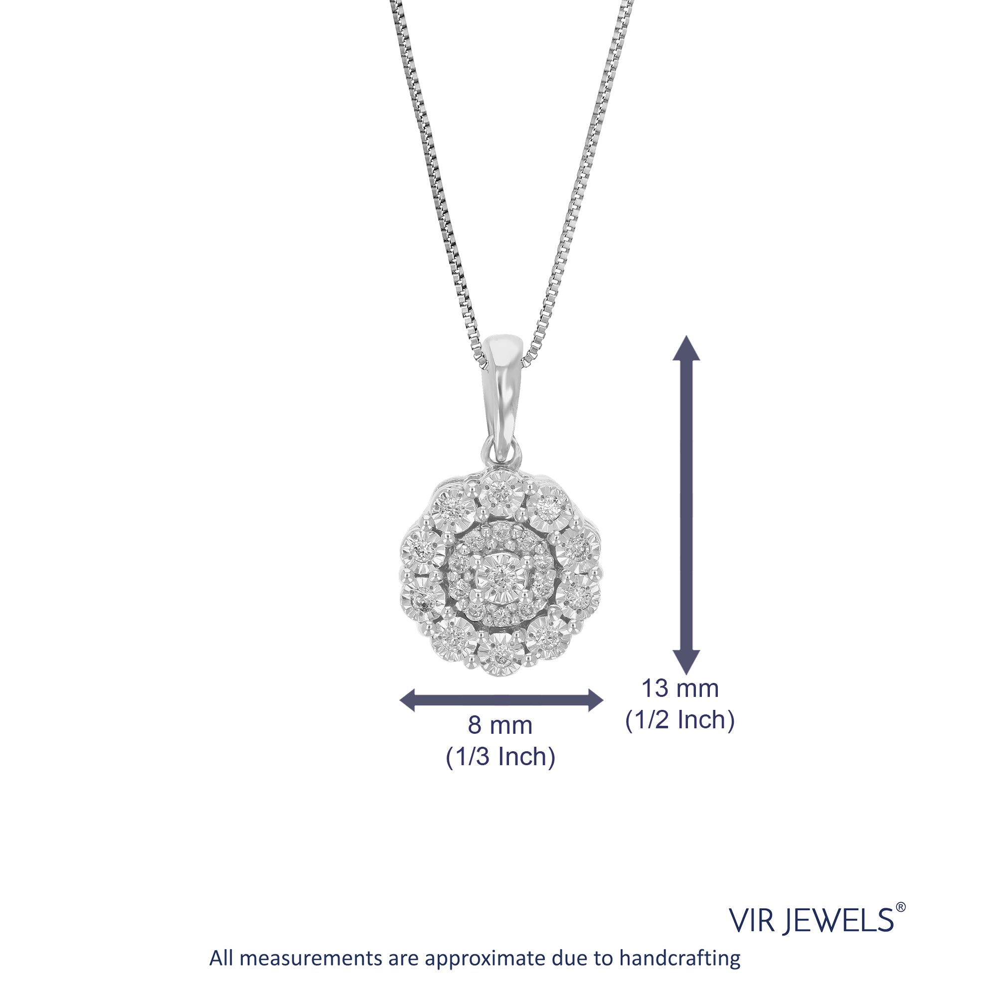 1/12 cttw Diamond Pendant Necklace for Women, Lab Grown Diamond Pendant Necklace in .925 Sterling Silver with Chain, Size 1/2 Inch