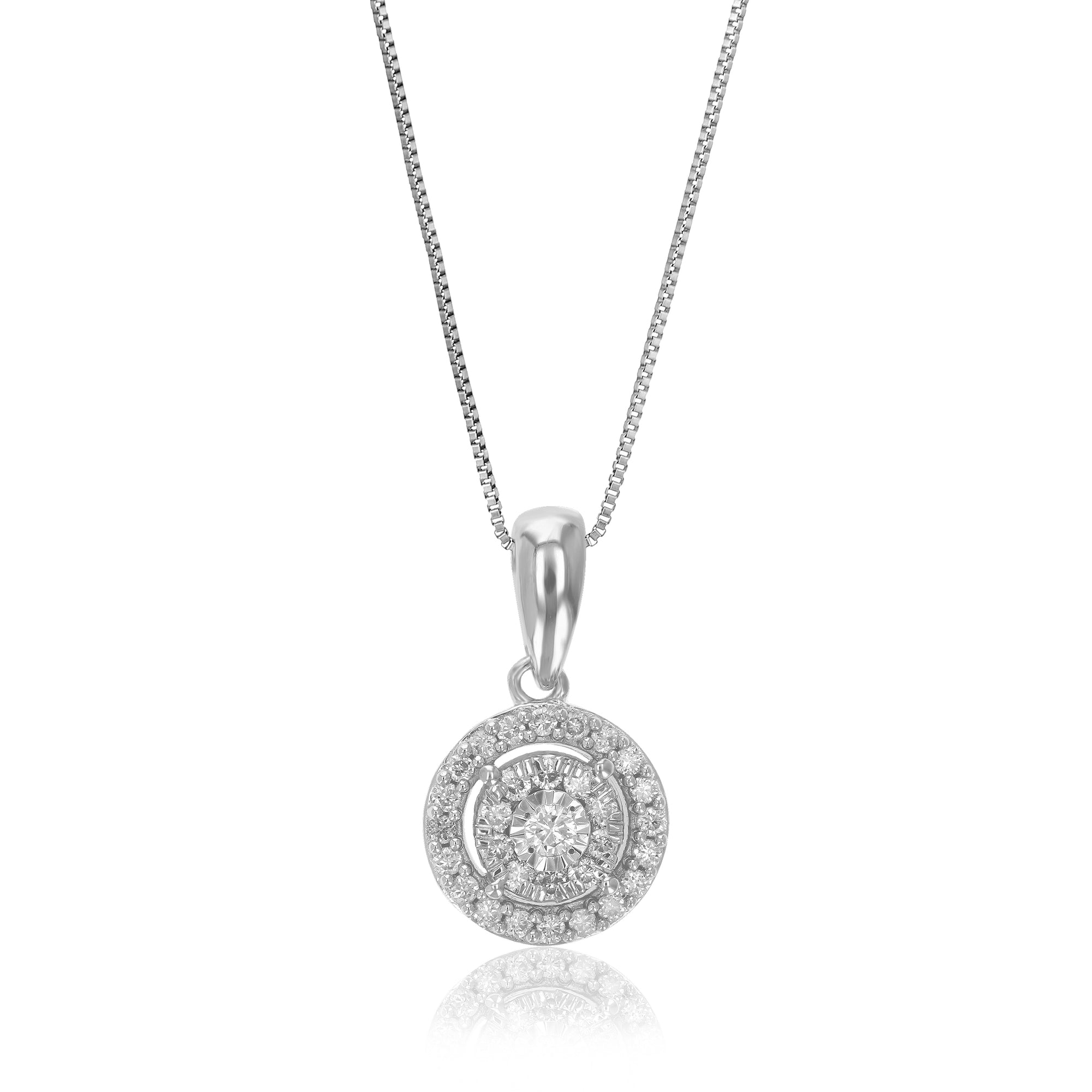 1/6 cttw Diamond Pendant Necklace for Women, Lab Grown Diamond Round Pendant Necklace in .925 Sterling Silver with Chain, Size 2/3 Inch