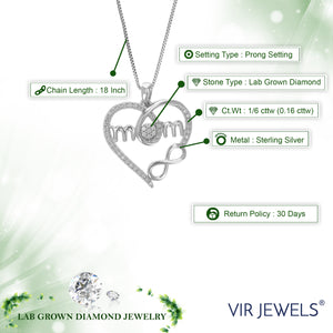 1/6 cttw Diamond Pendant Necklace for Women, Lab Grown Diamond Heart Pendant Necklace in .925 Sterling Silver with Chain, Size 1 Inch