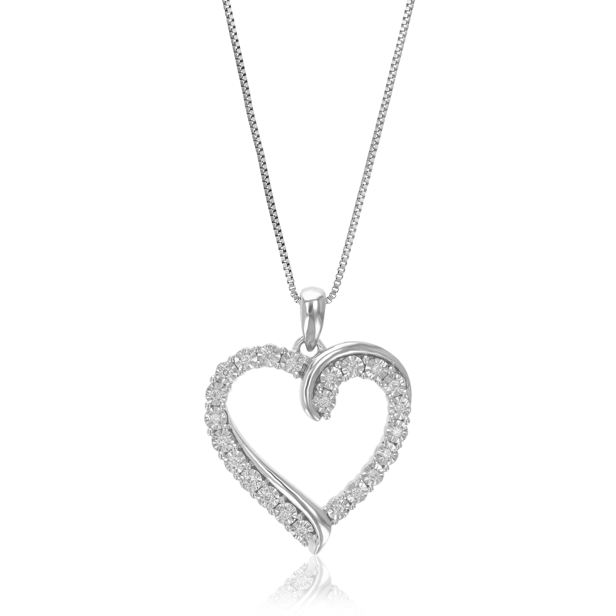 1/8 cttw Diamond Pendant Necklace for Women, Lab Grown Diamond Heart Pendant Necklace in .925 Sterling Silver with Chain, Size 1 Inch