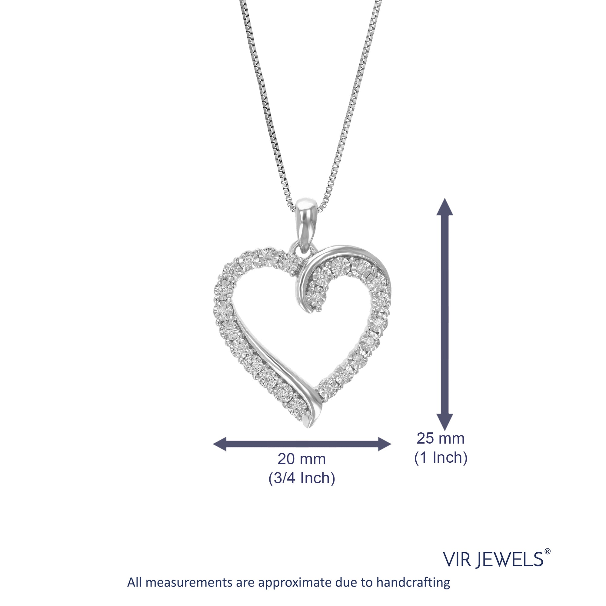 1/8 cttw Diamond Pendant Necklace for Women, Lab Grown Diamond Heart Pendant Necklace in .925 Sterling Silver with Chain, Size 1 Inch