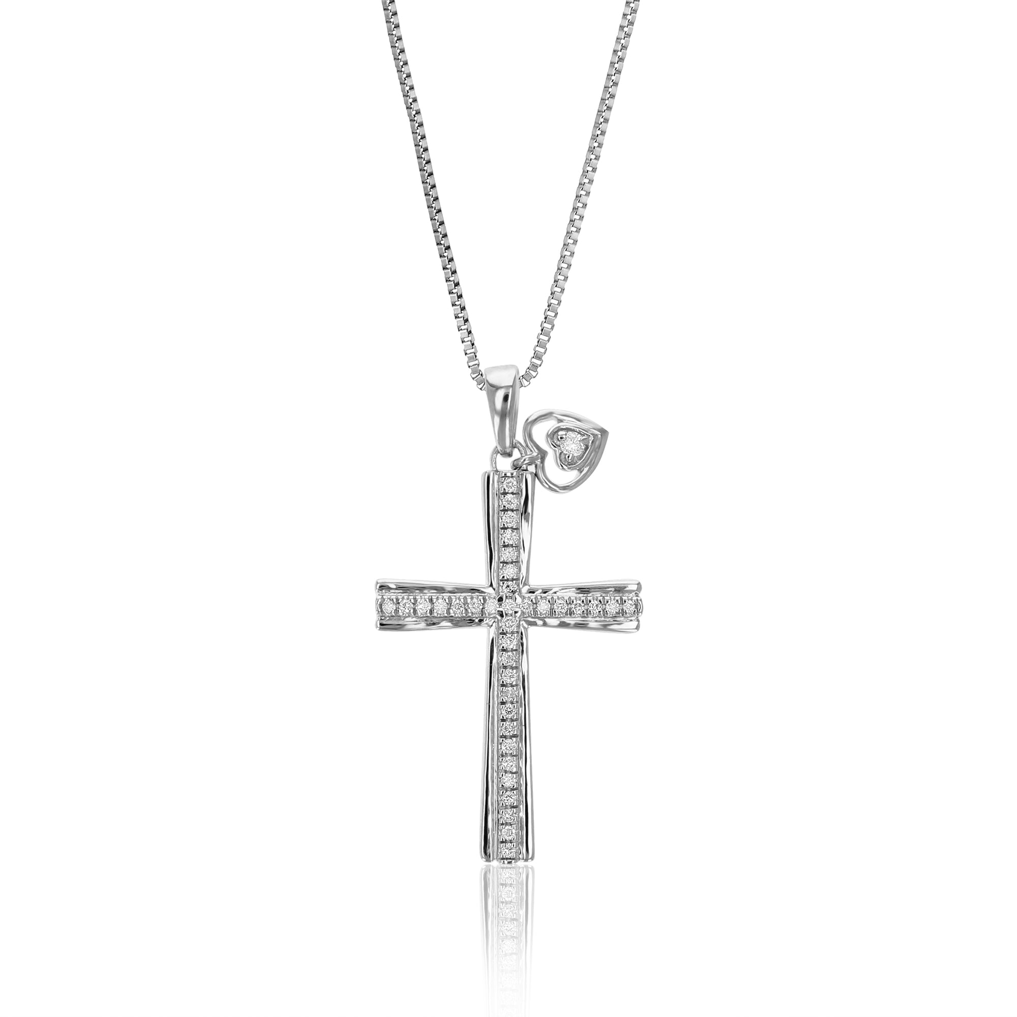 1/6 cttw Diamond Pendant Necklace for Women, Lab Grown Diamond Cross Pendant Necklace in .925 Sterling Silver with Chain, Size 1 1/4 Inch