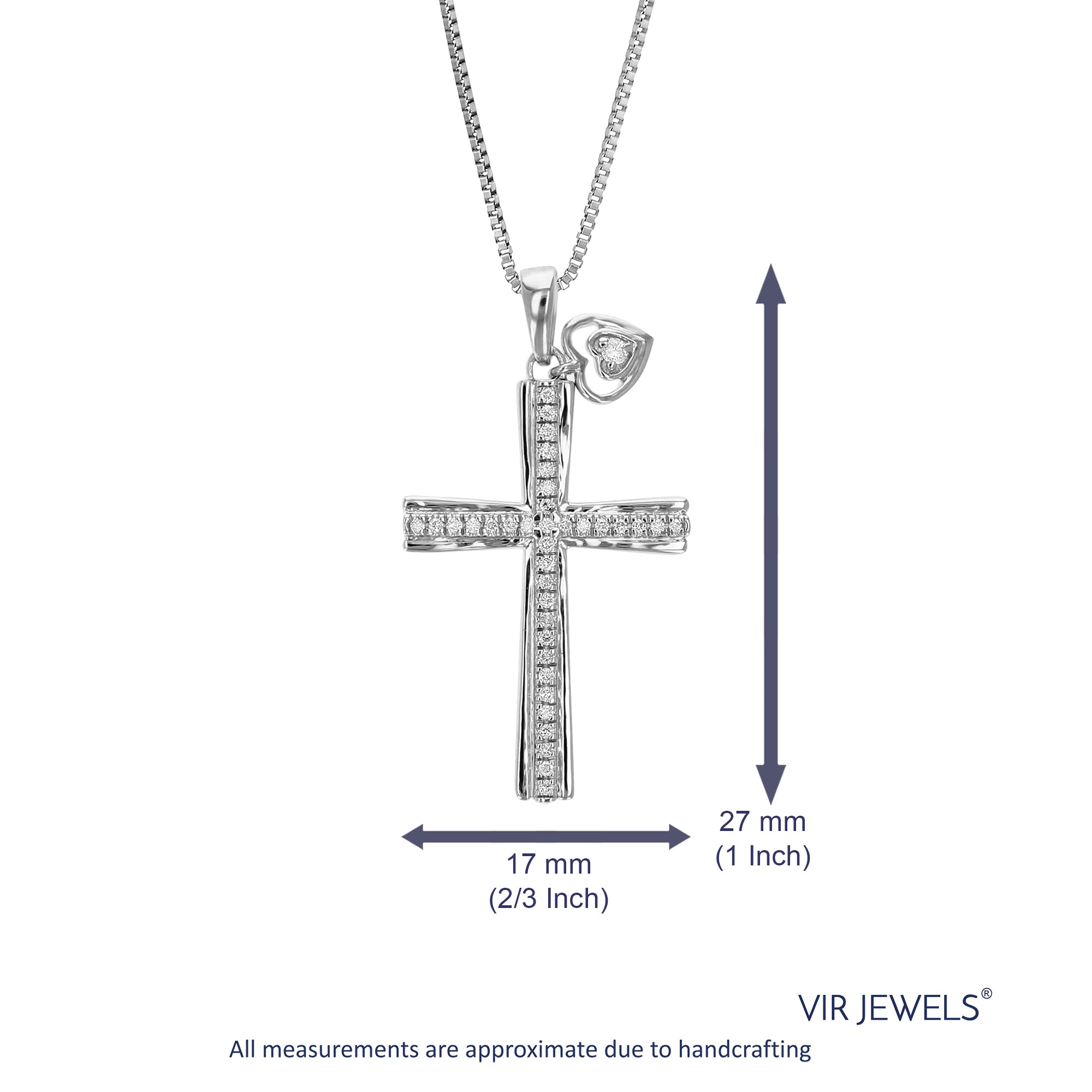 1/6 cttw Diamond Pendant Necklace for Women, Lab Grown Diamond Cross Pendant Necklace in .925 Sterling Silver with Chain, Size 1 1/4 Inch