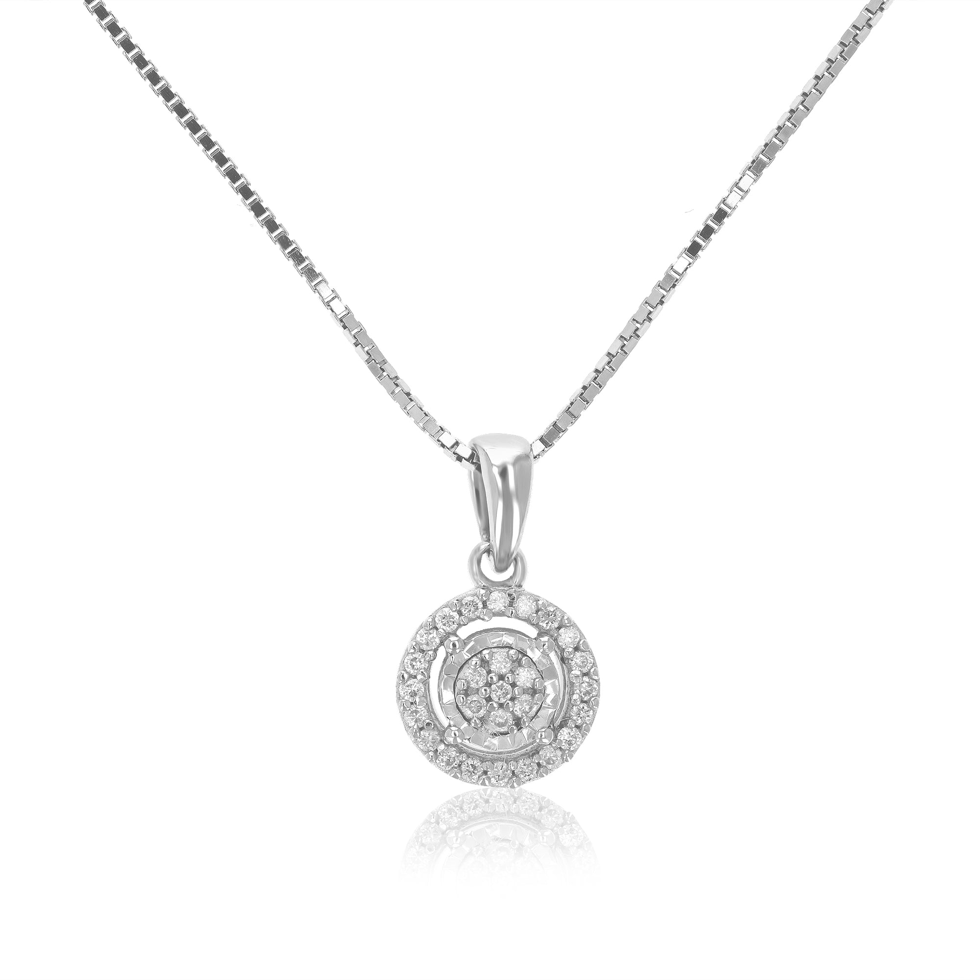 1/12 cttw Diamond Pendant Necklace for Women, Lab Grown Diamond Round Pendant Necklace in .925 Sterling Silver with Chain, Size 1/2 Inch