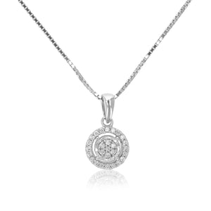 1/12 cttw Diamond Pendant Necklace for Women, Lab Grown Diamond Round Pendant Necklace in .925 Sterling Silver with Chain, Size 1/2 Inch