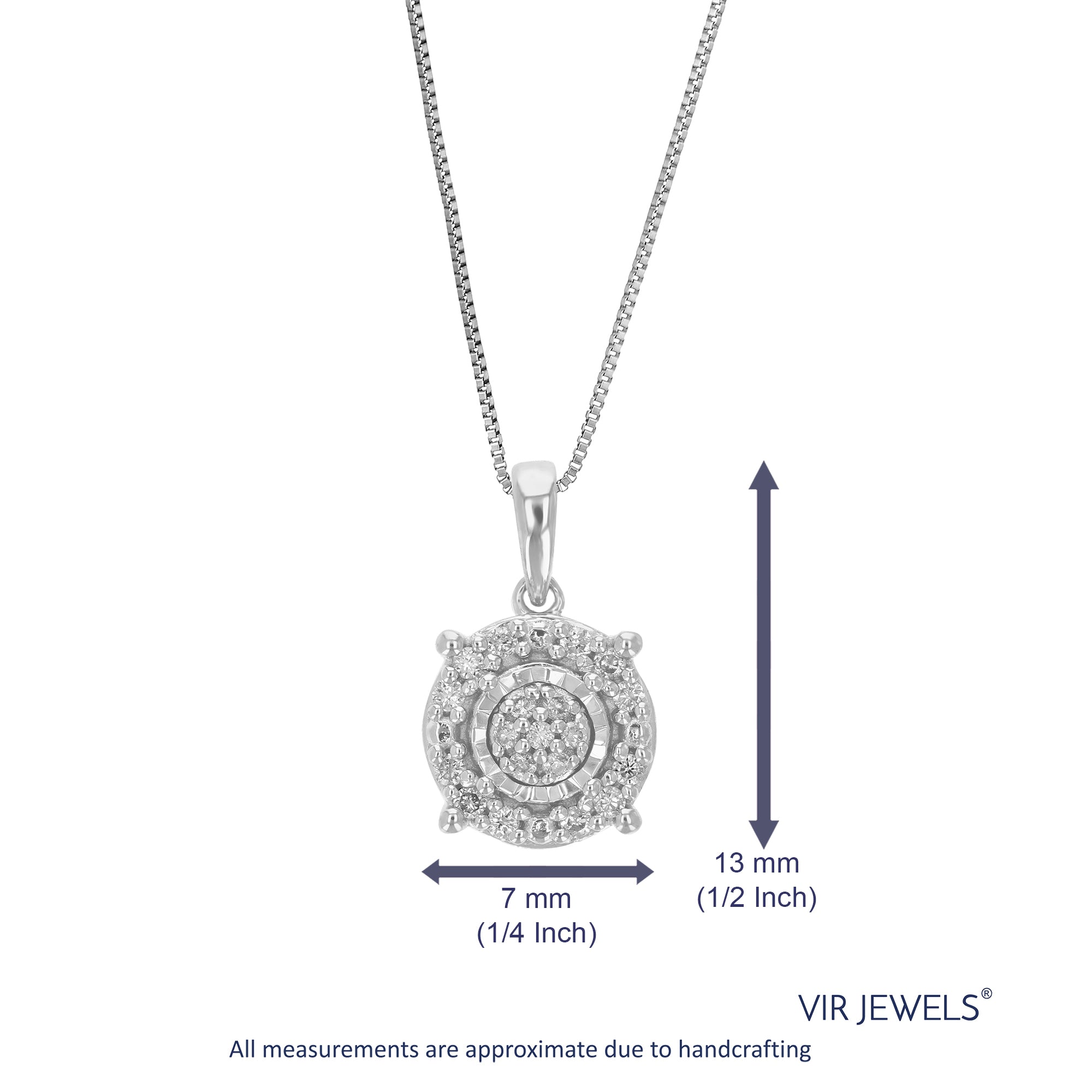 1/12 cttw Diamond Pendant Necklace for Women, Lab Grown Diamond Round Pendant Necklace in .925 Sterling Silver with Chain, Size 1/2 Inch