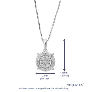 1/12 cttw Diamond Pendant Necklace for Women, Lab Grown Diamond Round Pendant Necklace in .925 Sterling Silver with Chain, Size 1/2 Inch