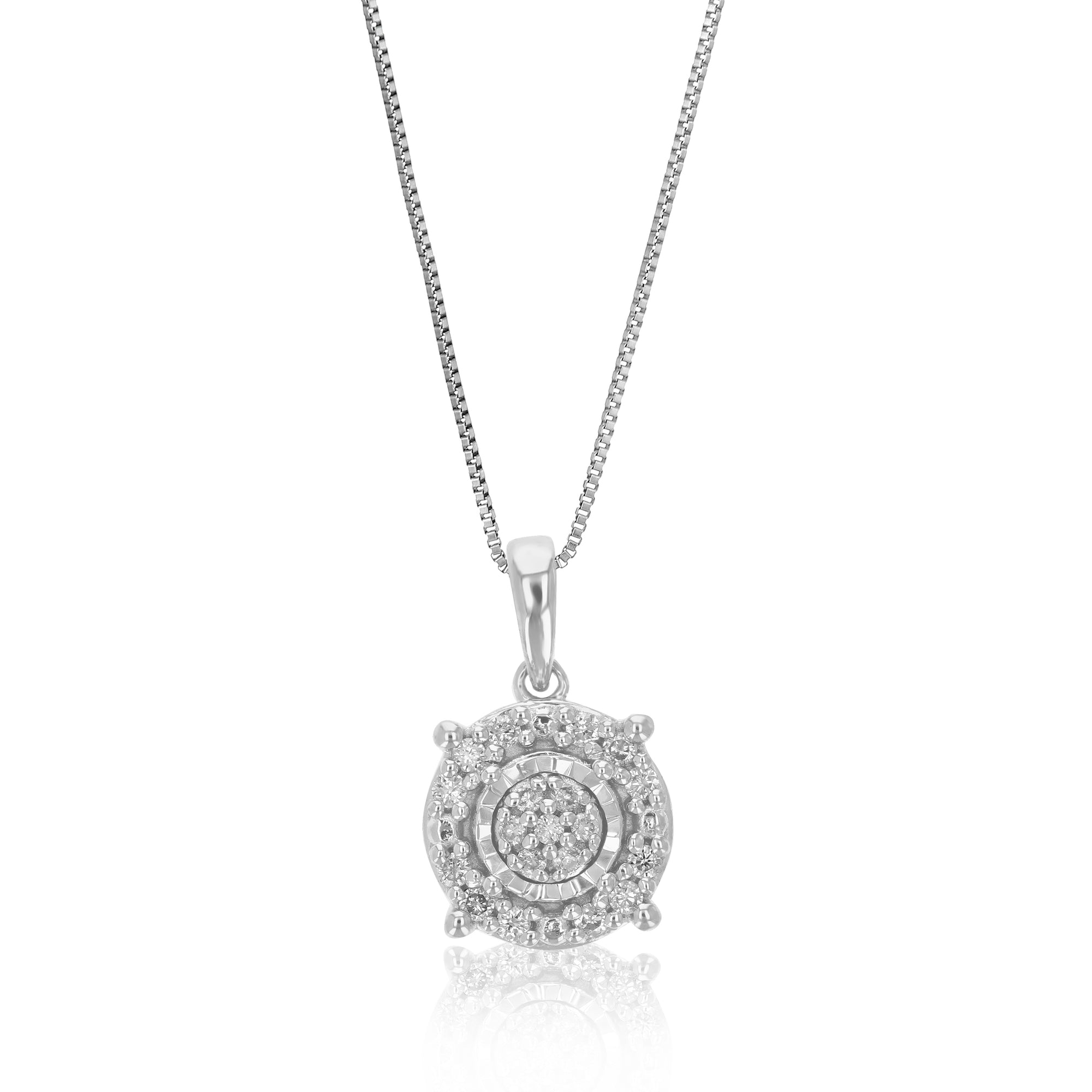 1/10 cttw Diamond Pendant Necklace for Women, Lab Grown Diamond Round Pendant Necklace in .925 Sterling Silver with Chain, Size 1/2 Inch