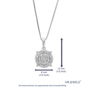 1/10 cttw Diamond Pendant Necklace for Women, Lab Grown Diamond Round Pendant Necklace in .925 Sterling Silver with Chain, Size 1/2 Inch