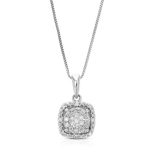 1/12 cttw Diamond Pendant Necklace for Women, Lab Grown Diamond Square Pendant Necklace in .925 Sterling Silver with Chain, Size 1/3 Inch