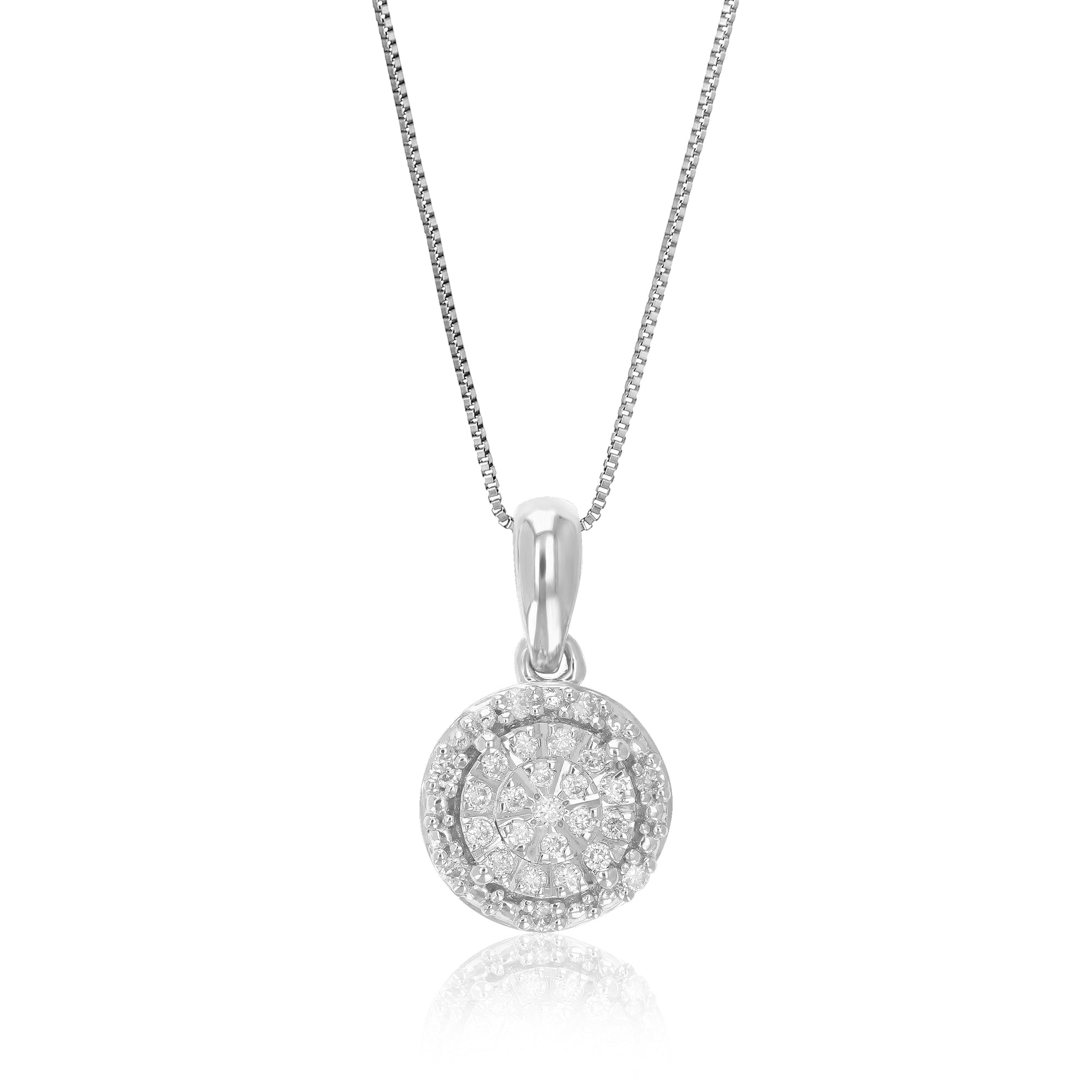 1/10 cttw Diamond Pendant Necklace for Women, Lab Grown Diamond Round Pendant Necklace in .925 Sterling Silver with Chain, Size 1/2 Inch