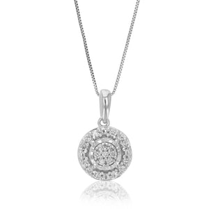 1/10 cttw Diamond Pendant Necklace for Women, Lab Grown Diamond Round Pendant Necklace in .925 Sterling Silver with Chain, Size 1/2 Inch