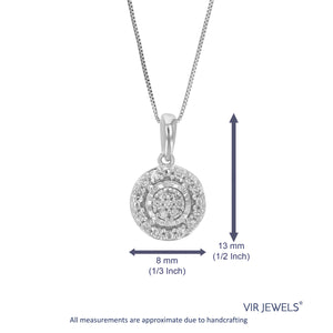 1/10 cttw Diamond Pendant Necklace for Women, Lab Grown Diamond Round Pendant Necklace in .925 Sterling Silver with Chain, Size 1/2 Inch