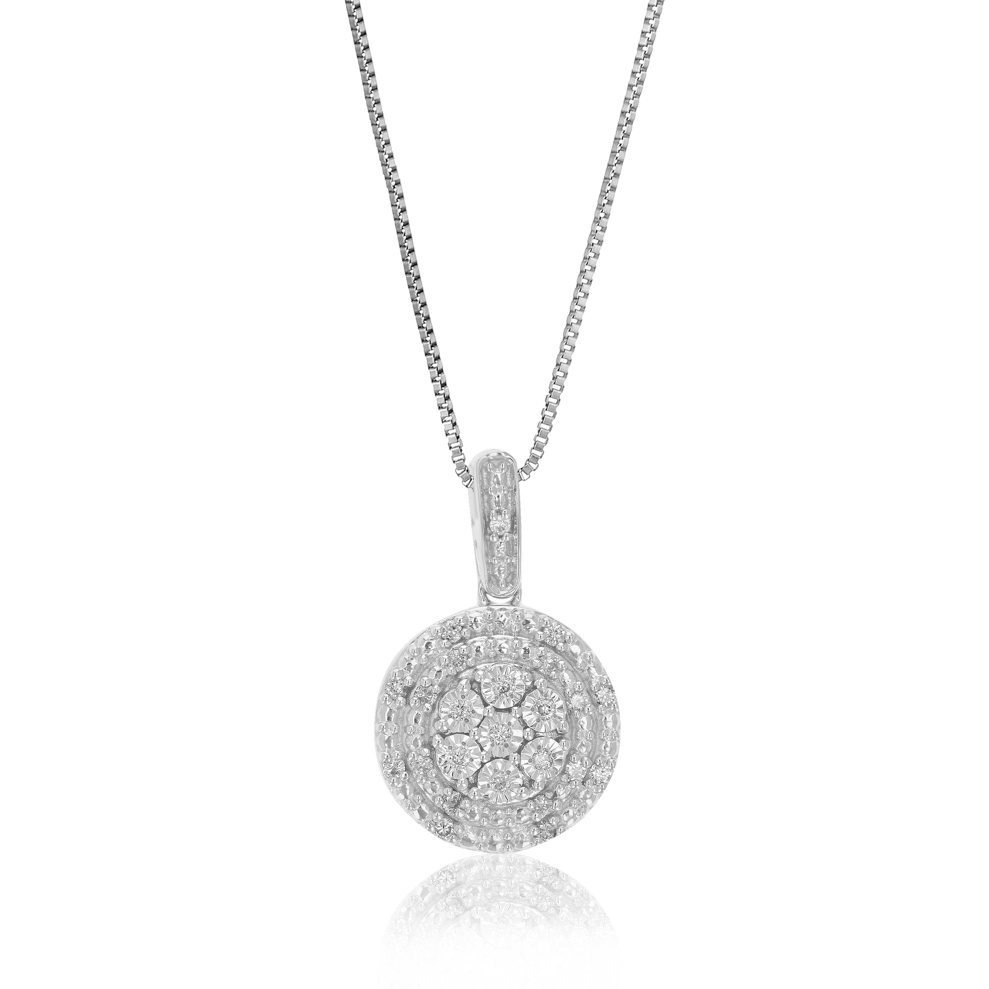 1/10 cttw Diamond Pendant Necklace for Women, Lab Grown Diamond Round Pendant Necklace in .925 Sterling Silver with Chain, Size 3/4 Inch