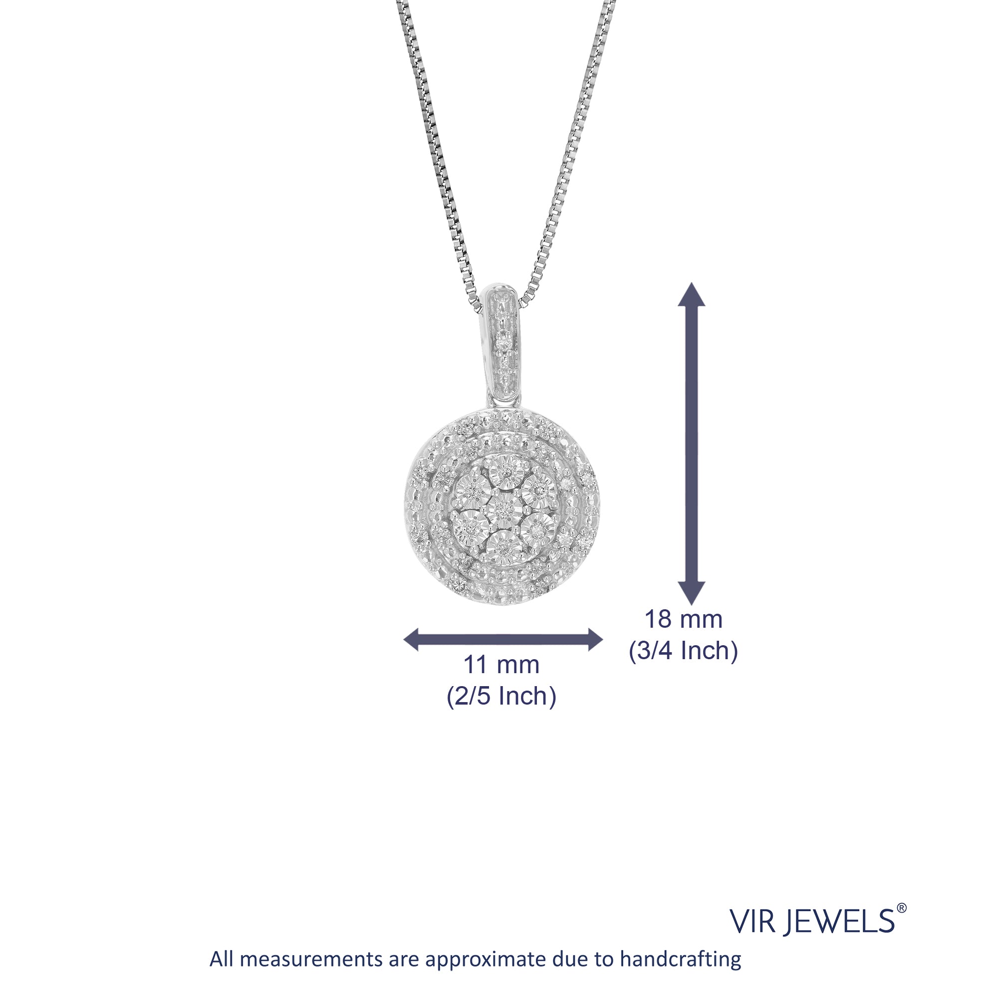 1/10 cttw Diamond Pendant Necklace for Women, Lab Grown Diamond Round Pendant Necklace in .925 Sterling Silver with Chain, Size 3/4 Inch