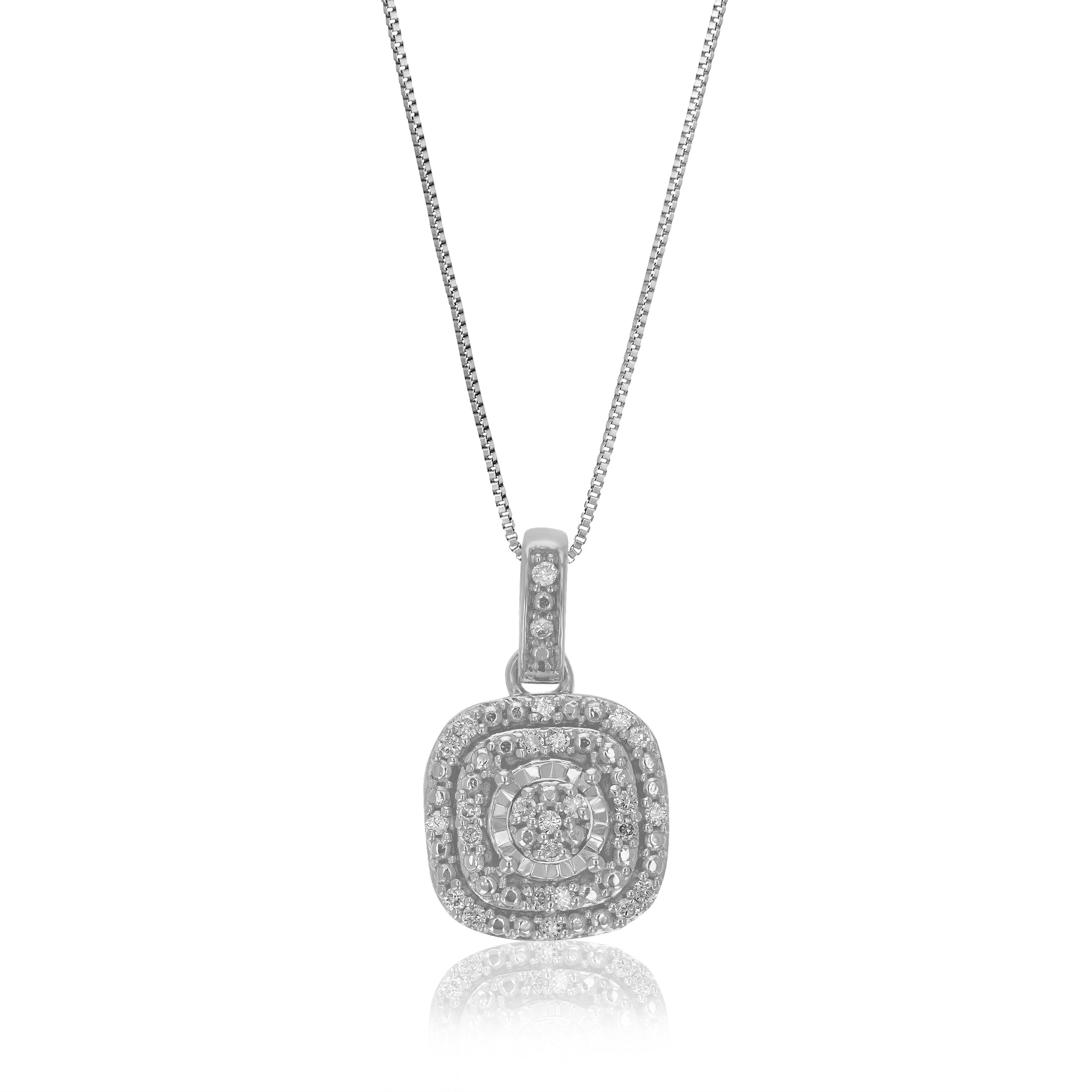 1/10 cttw Diamond Pendant Necklace for Women, Lab Grown Diamond Square Pendant Necklace in .925 Sterling Silver with Chain, Size 2/3 Inch