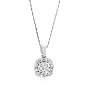 1/10 cttw Diamond Pendant Necklace for Women, Lab Grown Diamond Square Pendant Necklace in .925 Sterling Silver with Chain, Size 1/2 Inch