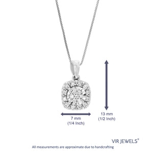 1/10 cttw Diamond Pendant Necklace for Women, Lab Grown Diamond Square Pendant Necklace in .925 Sterling Silver with Chain, Size 1/2 Inch