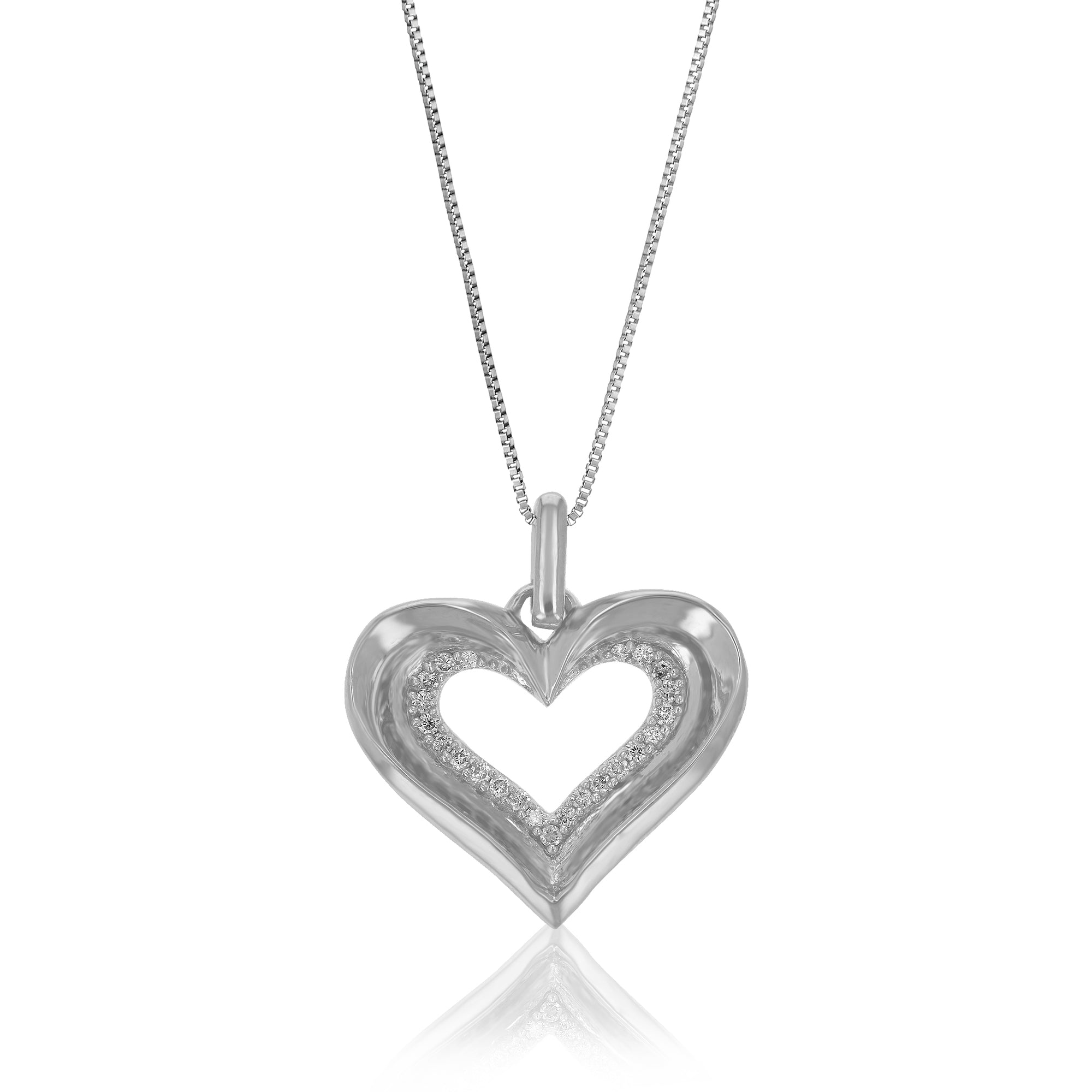 1/10 cttw Diamond Pendant Necklace for Women, Lab Grown Diamond Heart Pendant Necklace in .925 Sterling Silver with Chain, Size 3/4 Inch