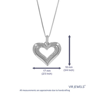1/10 cttw Diamond Pendant Necklace for Women, Lab Grown Diamond Heart Pendant Necklace in .925 Sterling Silver with Chain, Size 3/4 Inch