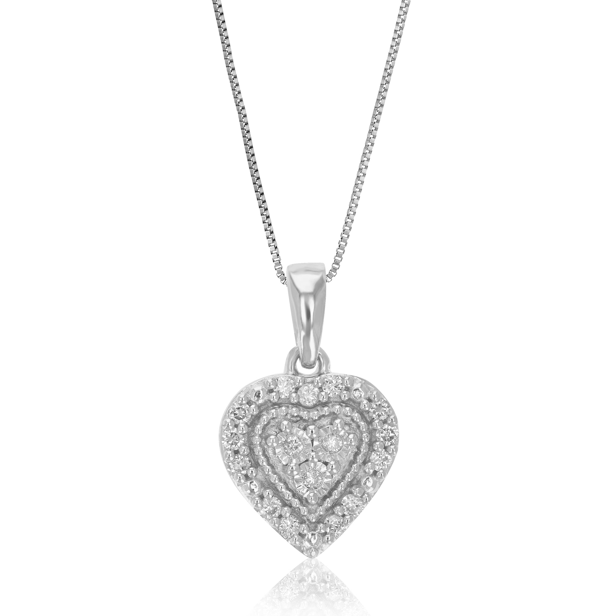 1/10 cttw Diamond Pendant Necklace for Women, Lab Grown Diamond Heart Pendant Necklace in .925 Sterling Silver with Chain, Size 1/2 Inch