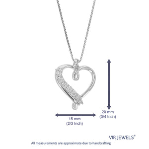 1/12 cttw Diamond Pendant Necklace for Women, Lab Grown Diamond Heart Pendant Necklace in .925 Sterling Silver with Chain, Size 2/3 Inch