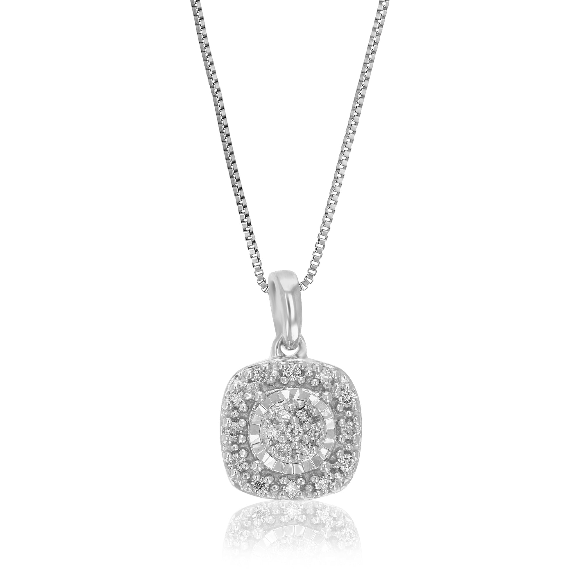 1/12 cttw Diamond Pendant Necklace for Women, Lab Grown Diamond Square Pendant Necklace in .925 Sterling Silver with Chain, Size 1/2 Inch