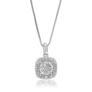 1/12 cttw Diamond Pendant Necklace for Women, Lab Grown Diamond Square Pendant Necklace in .925 Sterling Silver with Chain, Size 1/2 Inch
