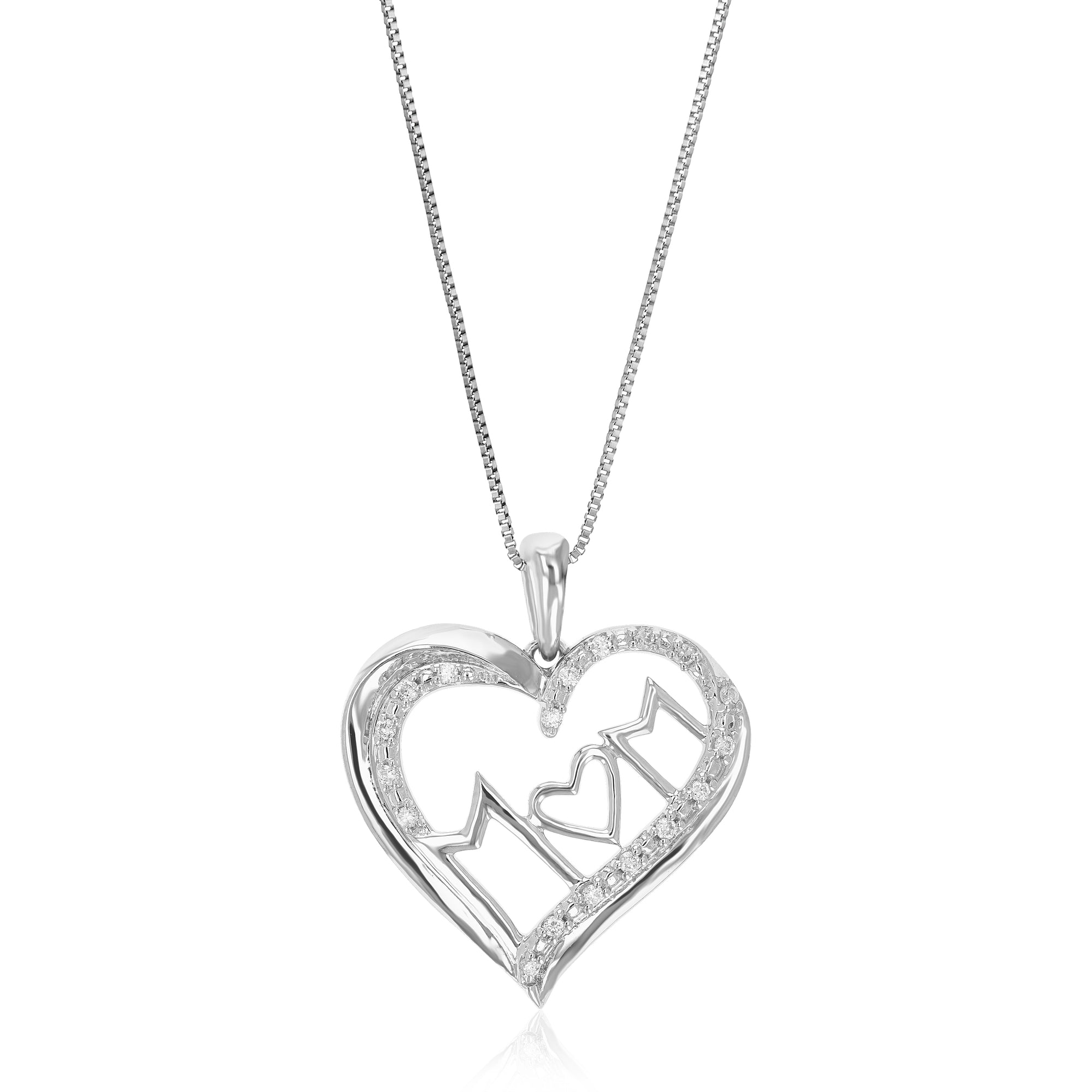 1/10 cttw Diamond Pendant Necklace for Women, Lab Grown Diamond Mom Pendant Necklace in .925 Sterling Silver with Chain, Size 1 Inch
