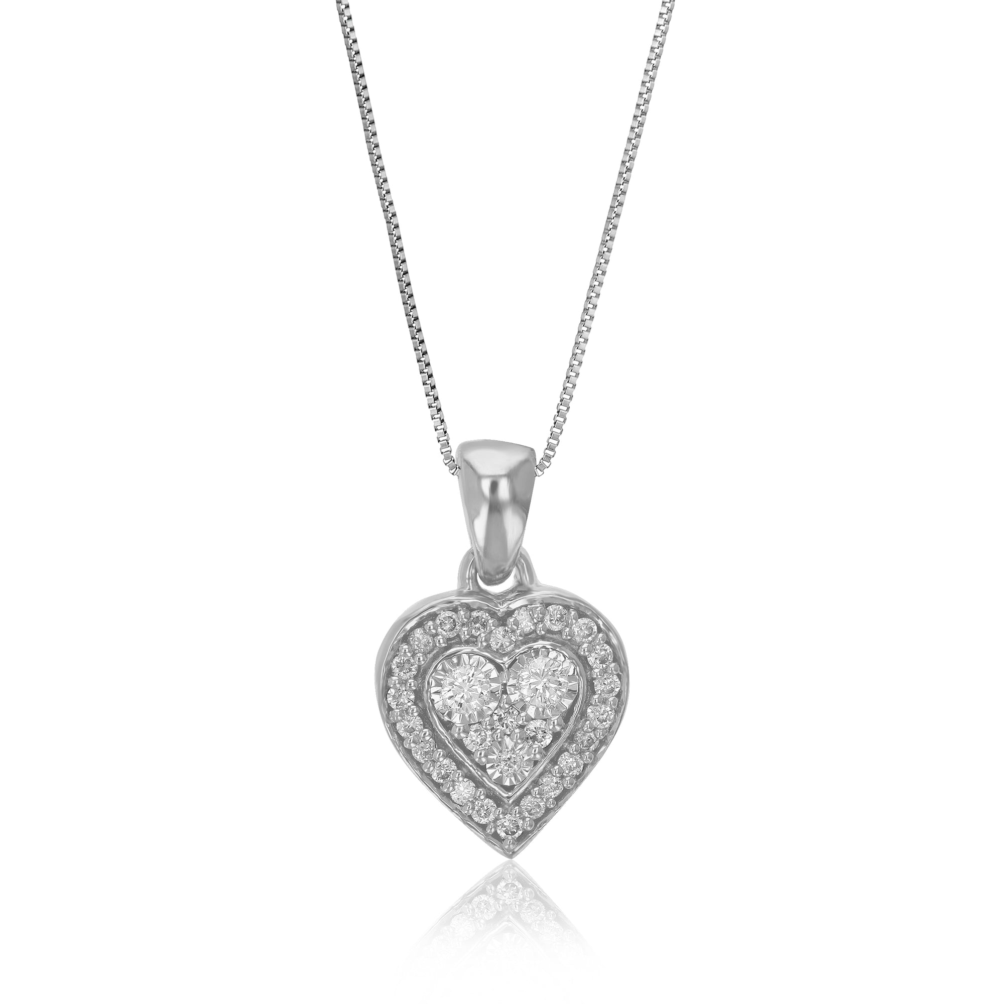 1/6 cttw Diamond Pendant Necklace for Women, Lab Grown Diamond Heart Pendant Necklace in .925 Sterling Silver with Chai, Size 2/3 Inch