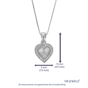1/6 cttw Diamond Pendant Necklace for Women, Lab Grown Diamond Heart Pendant Necklace in .925 Sterling Silver with Chai, Size 2/3 Inch