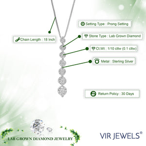 1/10 cttw Diamond Pendant Necklace for Women, Lab Grown Diamond Drop Pendant Necklace in .925 Sterling Silver with Chain, Size 1 Inch
