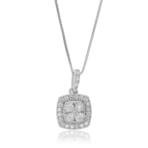 1/10 cttw Diamond Pendant Necklace for Women, Lab Grown Diamond Square Pendant Necklace in .925 Sterling Silver with Chain, Size 1/2 Inch