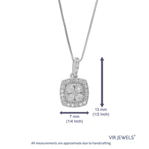1/10 cttw Diamond Pendant Necklace for Women, Lab Grown Diamond Square Pendant Necklace in .925 Sterling Silver with Chain, Size 1/2 Inch