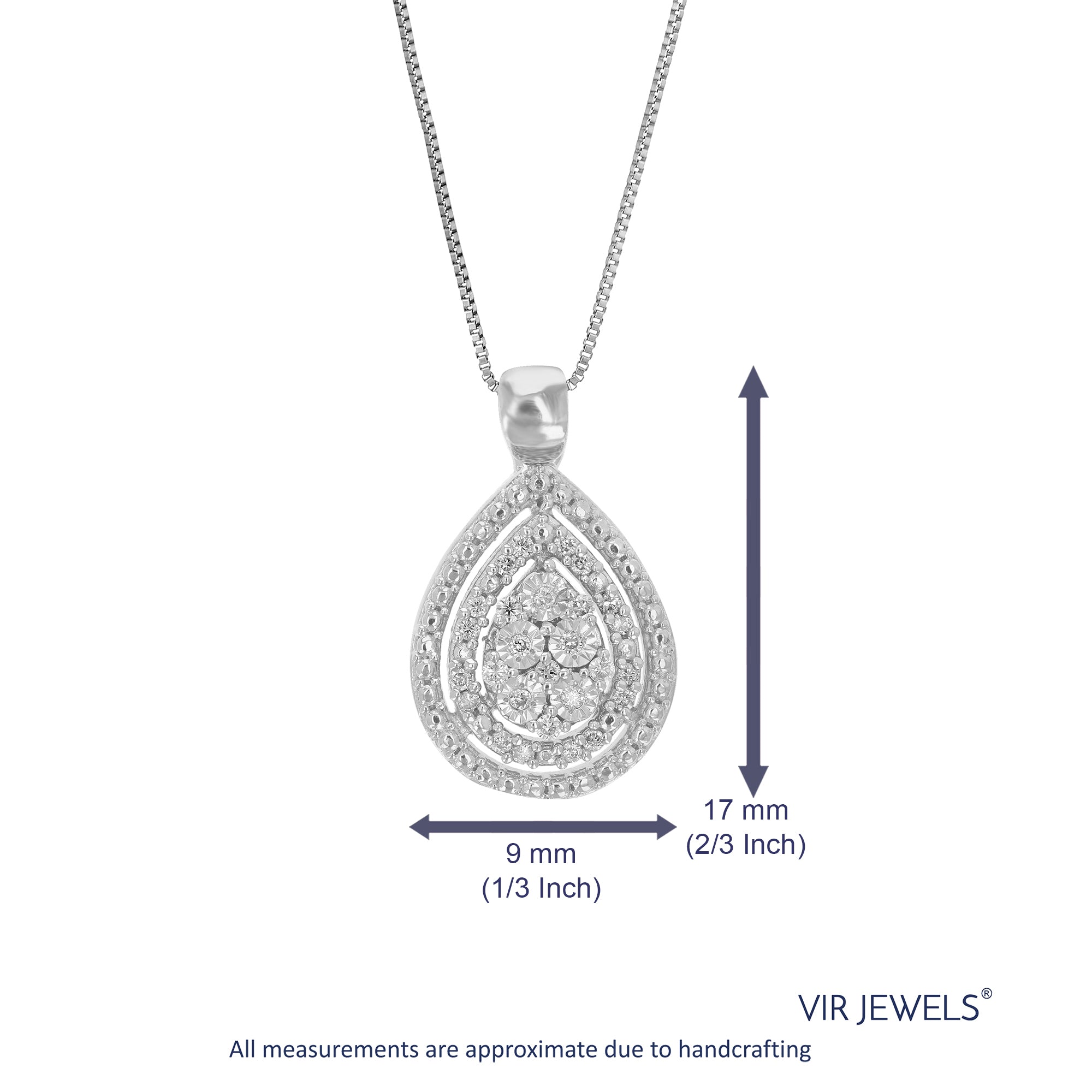 1/10 cttw Diamond Pendant Necklace for Women, Lab Grown Diamond Pear Shape Pendant Necklace in .925 Sterling Silver with Chain, Size 3/4 Inch