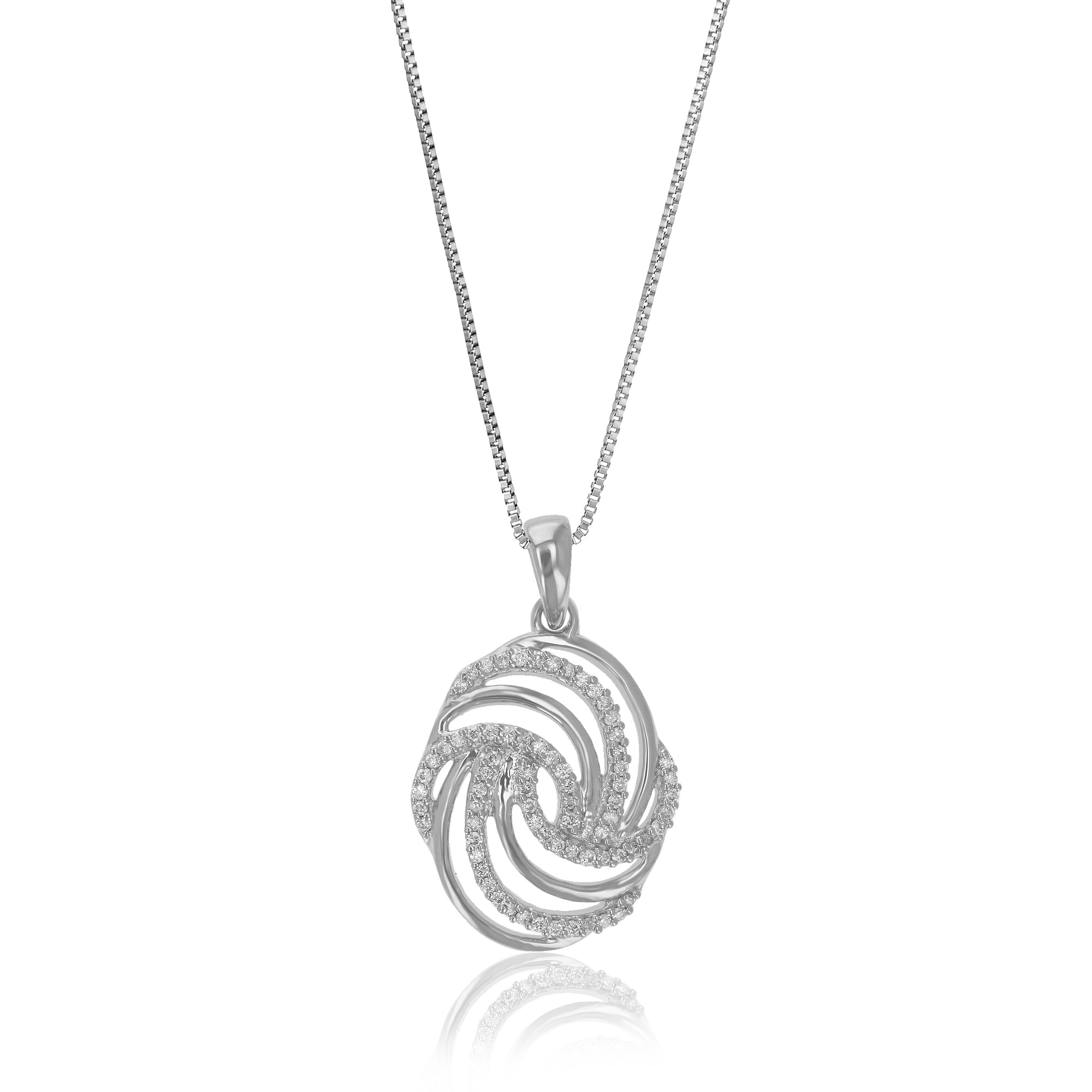 1/10 cttw Diamond Pendant Necklace for Women, Lab Grown Diamond Swirl Pendant Necklace in .925 Sterling Silver with Chain, Size 3/4 Inch