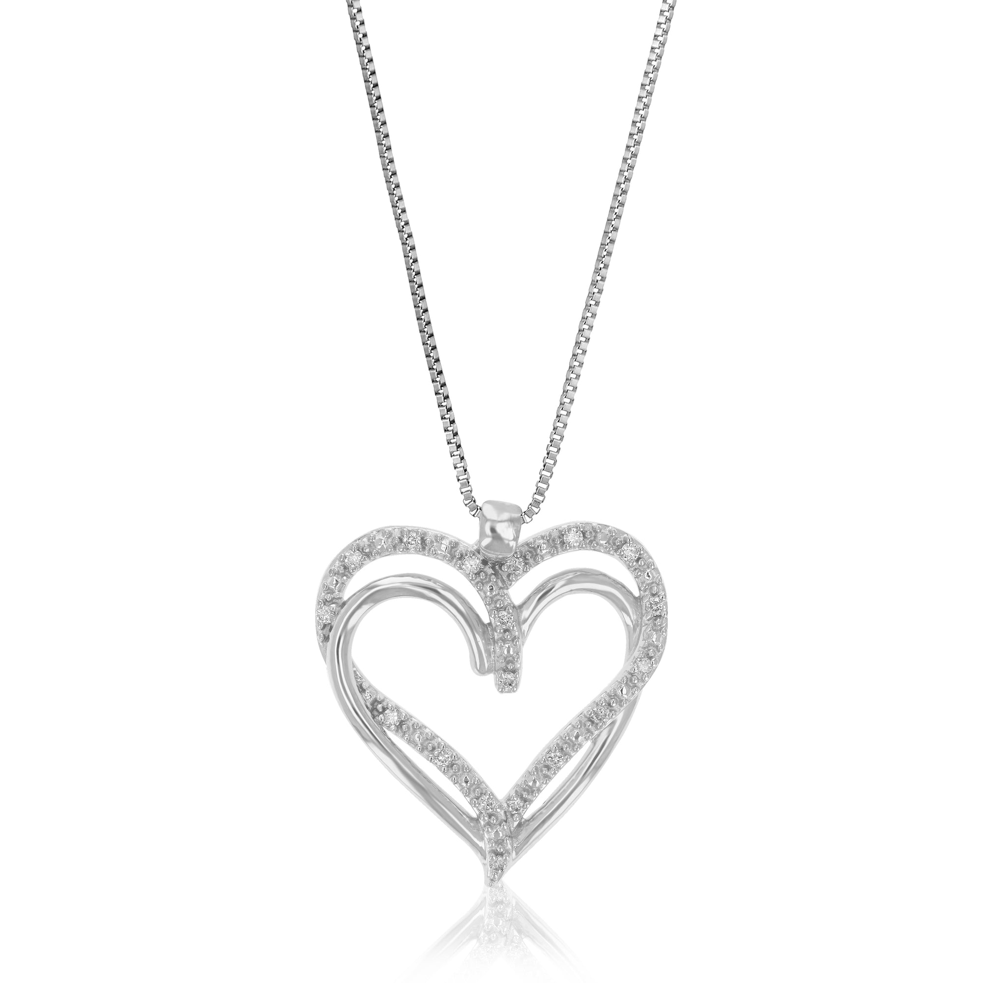 1/10 cttw Diamond Pendant Necklace for Women, Lab Grown Diamond Heart Pendant Necklace in .925 Sterling Silver with Chain, Size 1 Inch