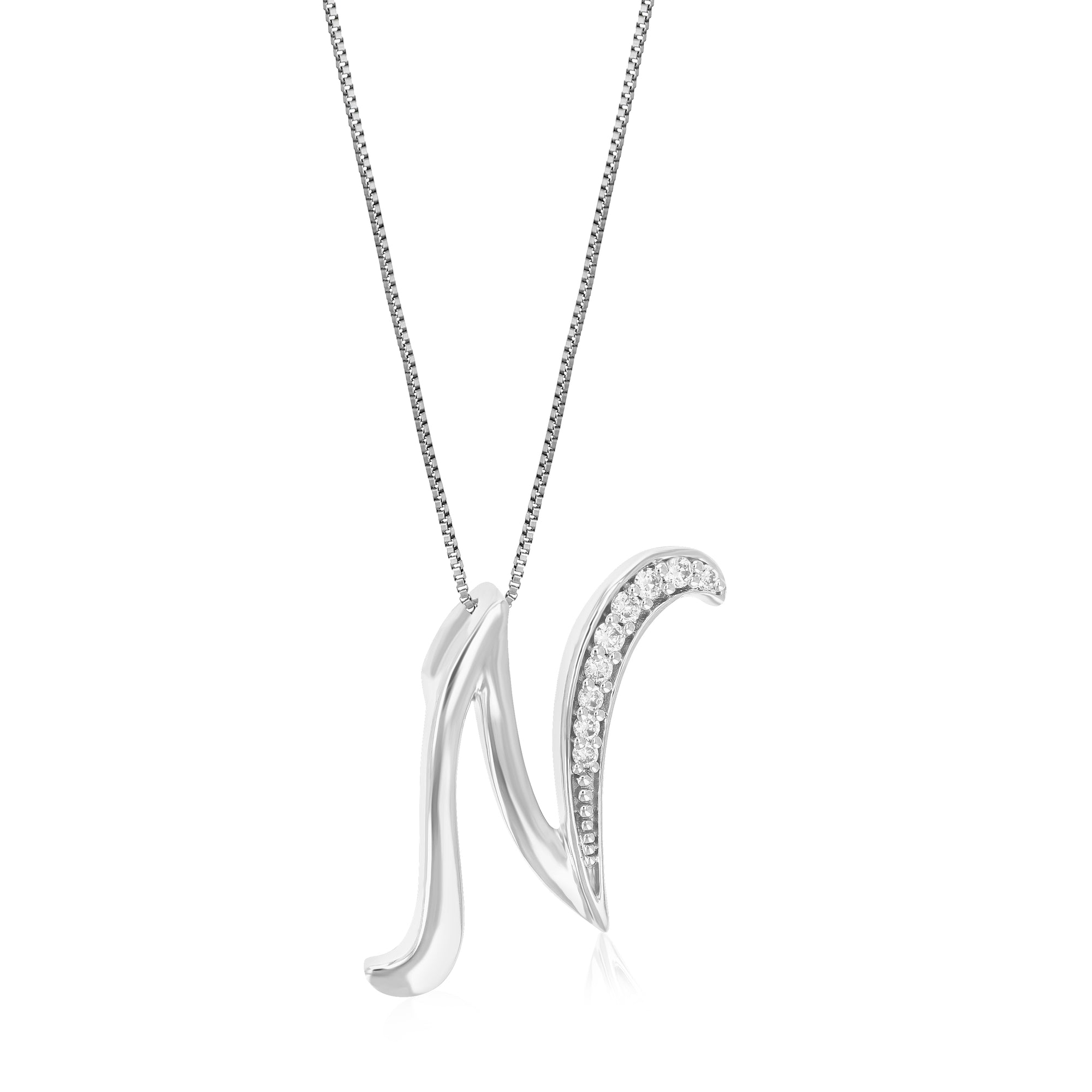 1/12 cttw Diamond Pendant Necklace for Women, Lab Grown Diamond Letter N Pendant Necklace in .925 Sterling Silver with Chain, Size 1/2 Inch